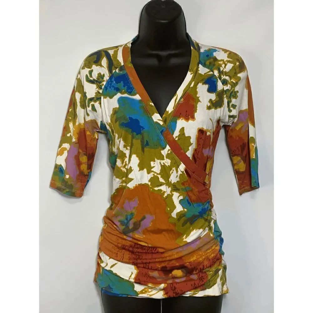 CAbi 3/4 Sleeve V Neck Wrap Top Size Small